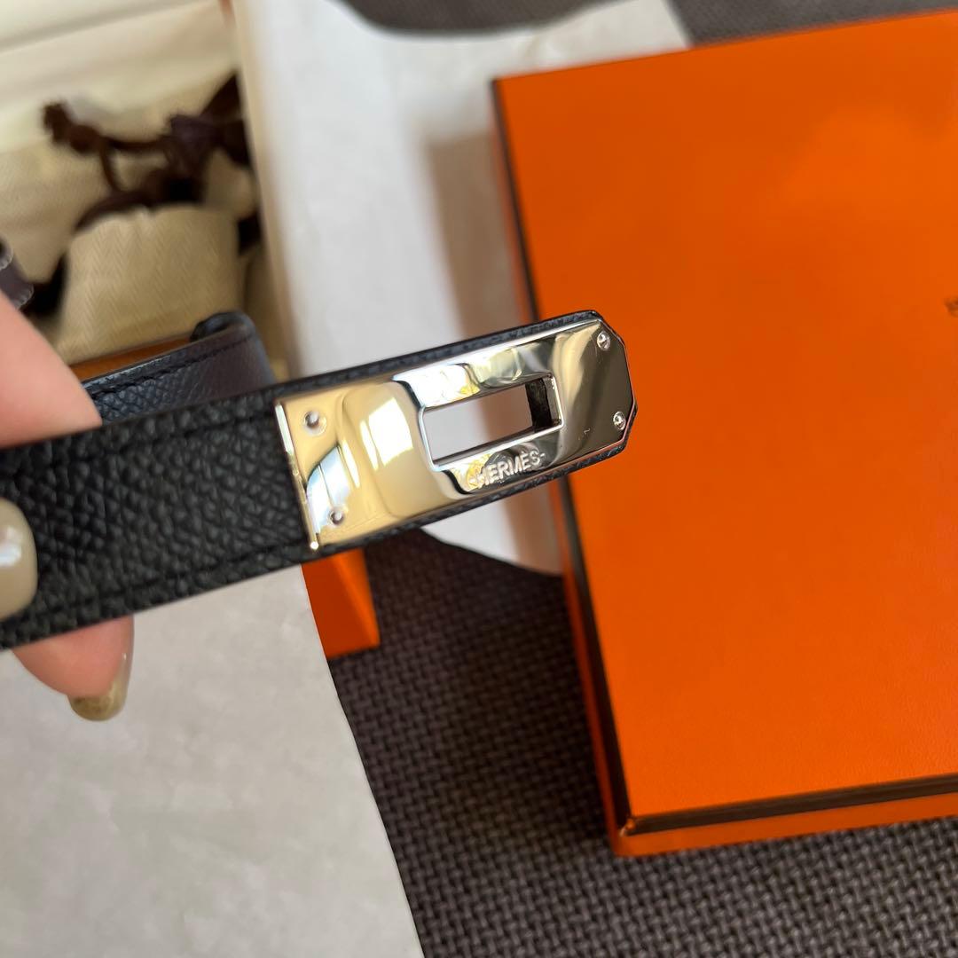 美品　エルメス　ケリーベルト　ノアール×シルバー　B刻印