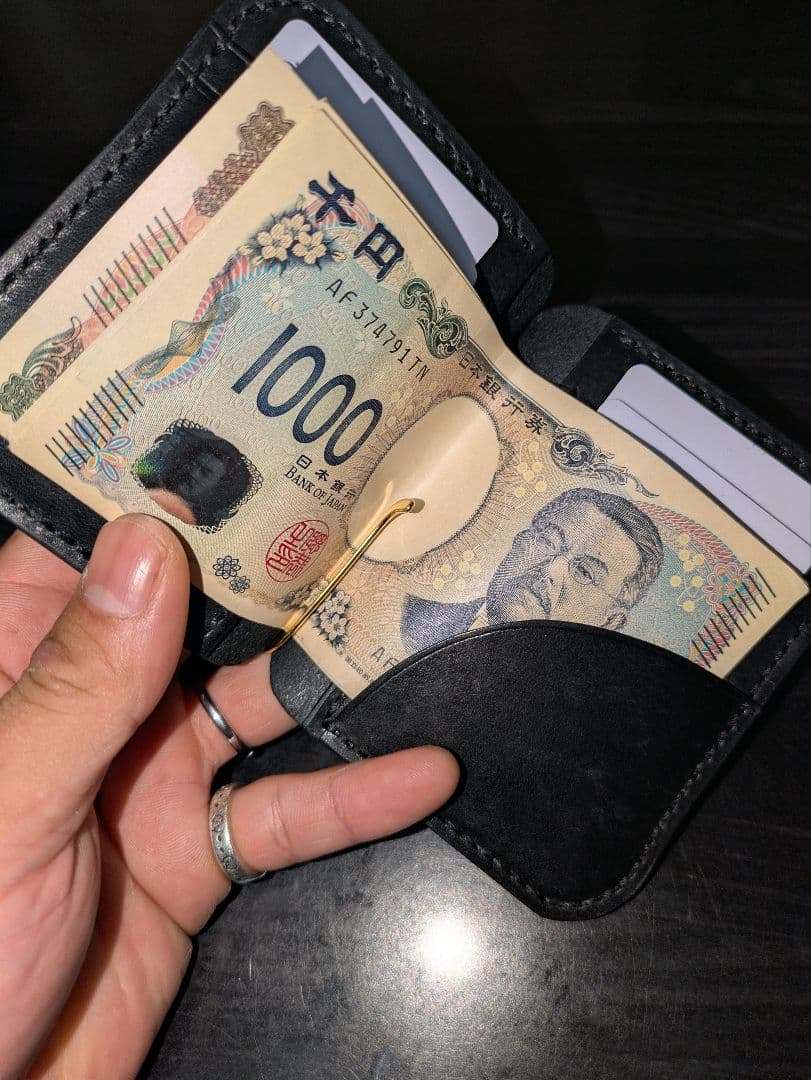 イタリアンレザー マネークリップ式 コンパクトウォレット 総手縫い ハンドメイド