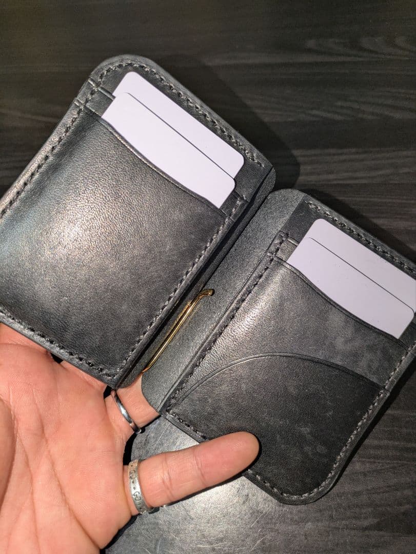 イタリアンレザー マネークリップ式 コンパクトウォレット 総手縫い ハンドメイド