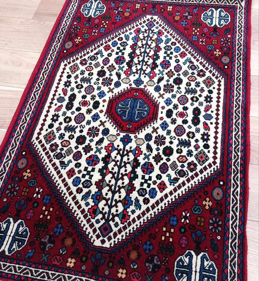 Y1726 ペルシャ絨毯 イラン ウール 手織り105×68㎝ マット