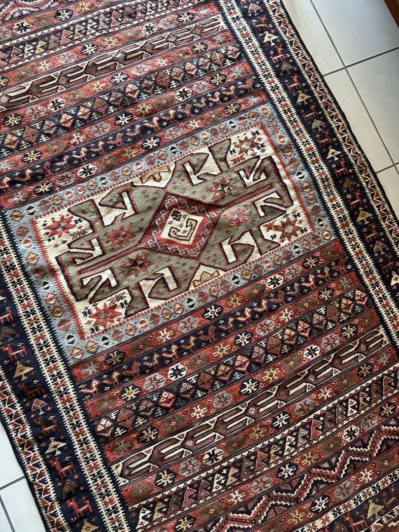 190×109 ヴィンテージラグ　手織　キリムラグ