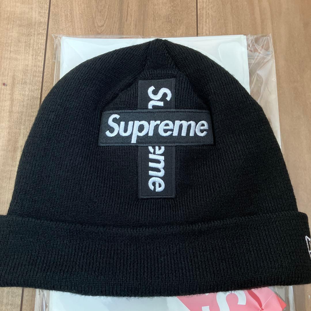 『美品』Supreme クロスボックスロゴ ニット帽ショッパーステッカー付属