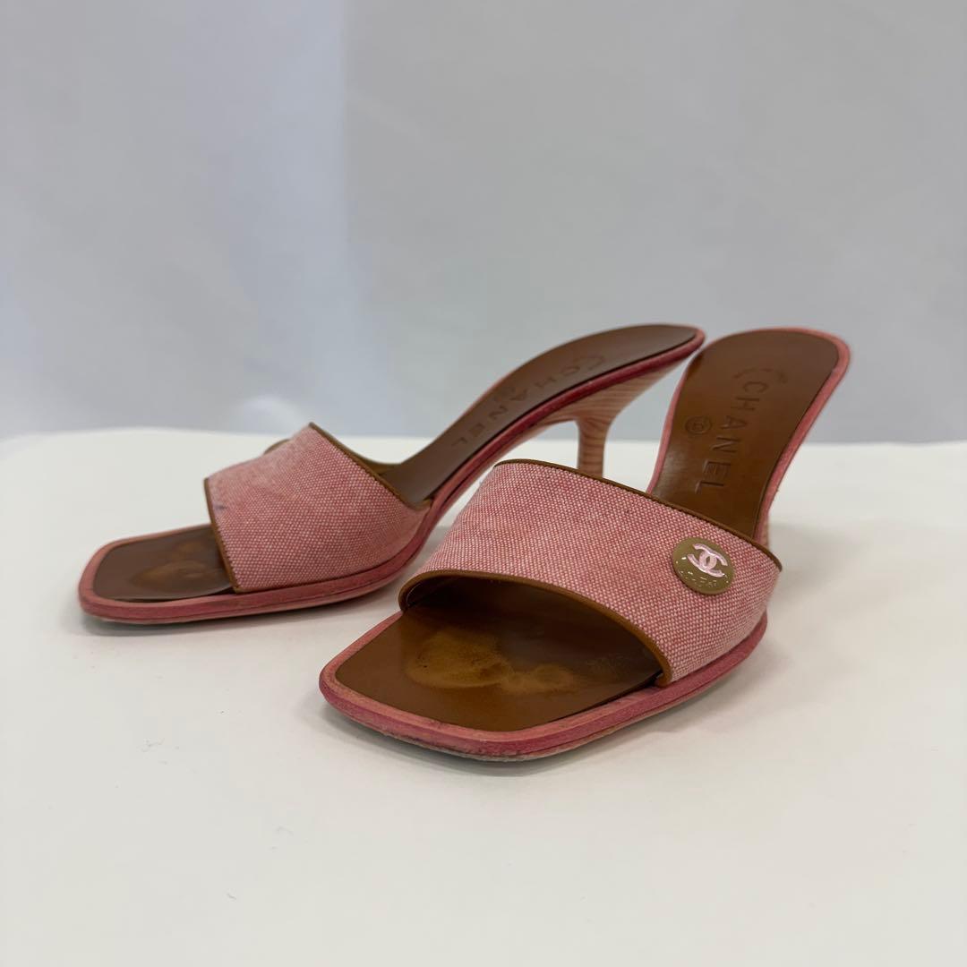 CHANEL ピンク キャンバス ミュール
