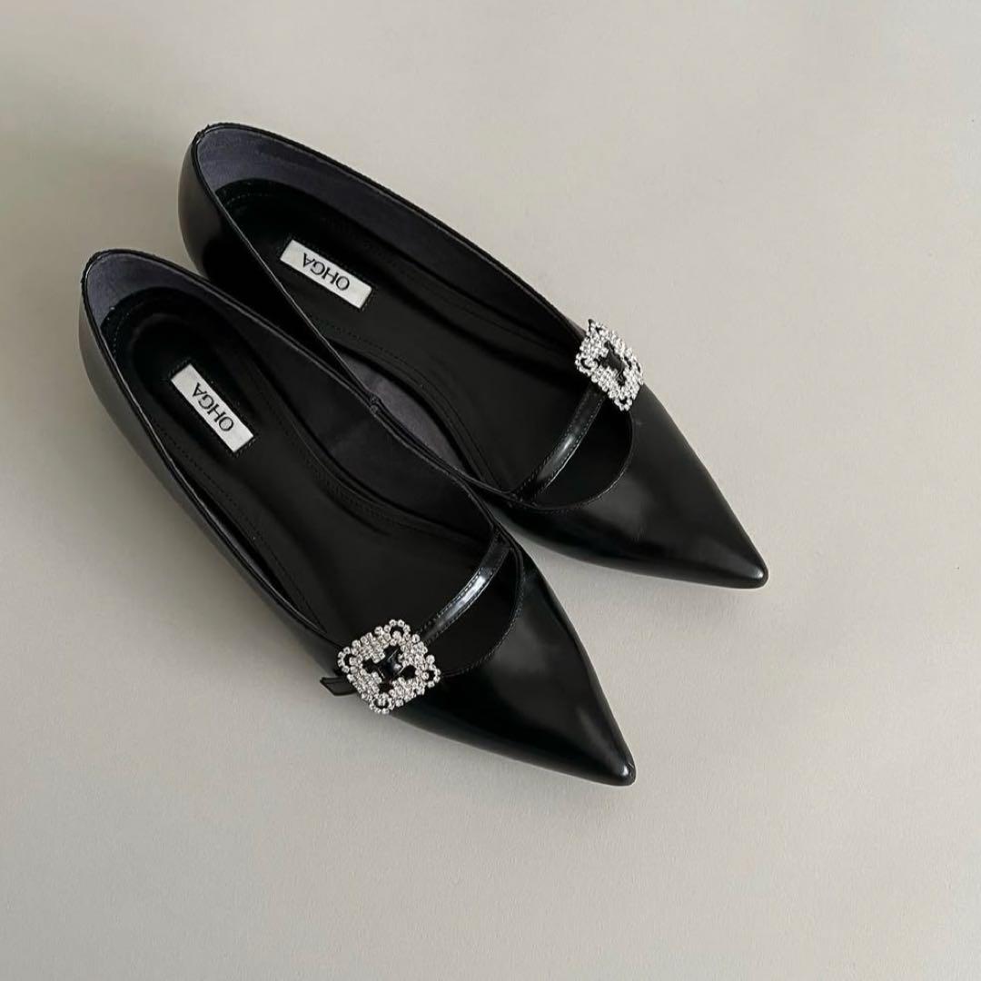 OHGA シューズ　フラットシューズ　ビジュー付きフラットシューズ