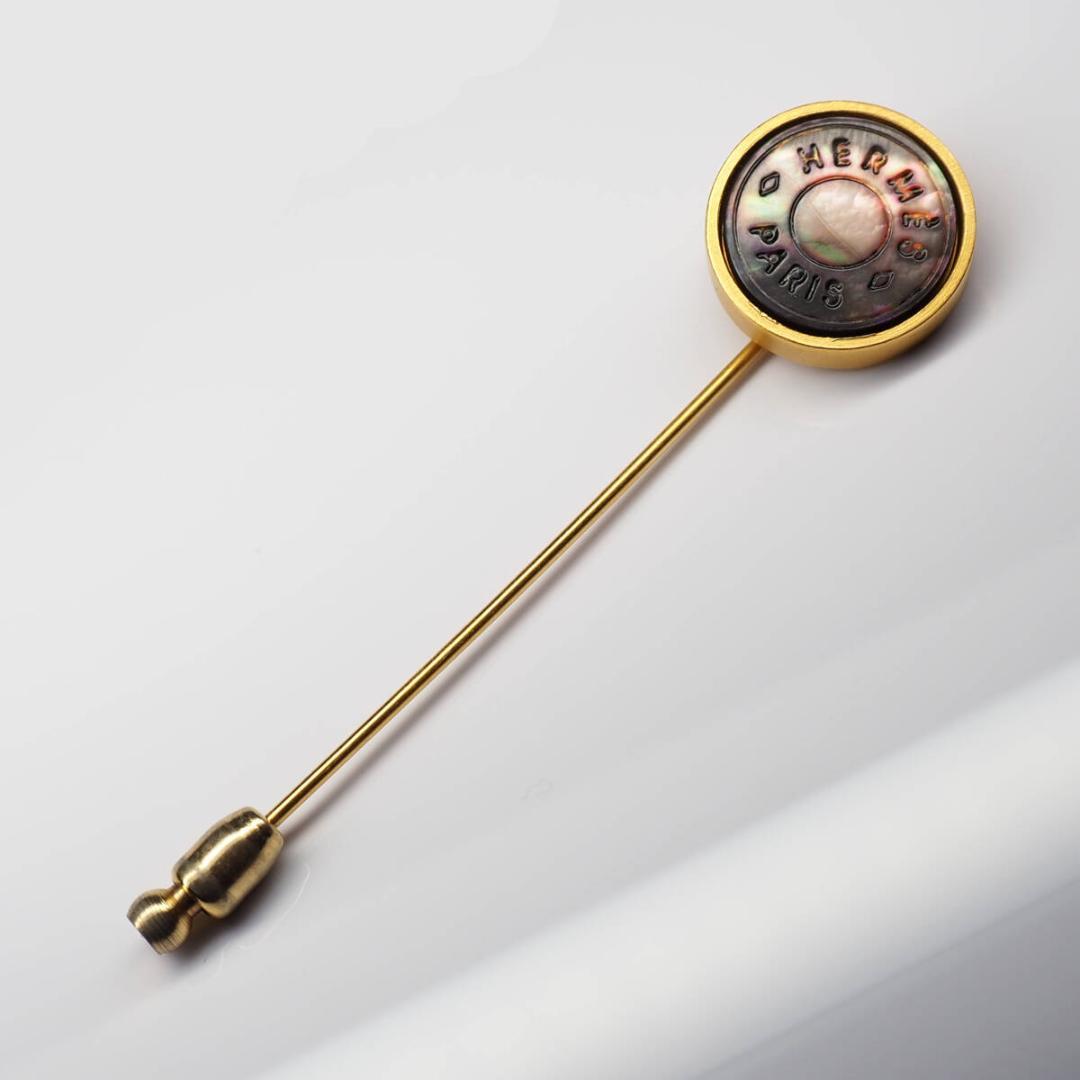 HERMES エルメス セリエ　ピンブローチ　ブローチ　シェル　ゴールド　M-S