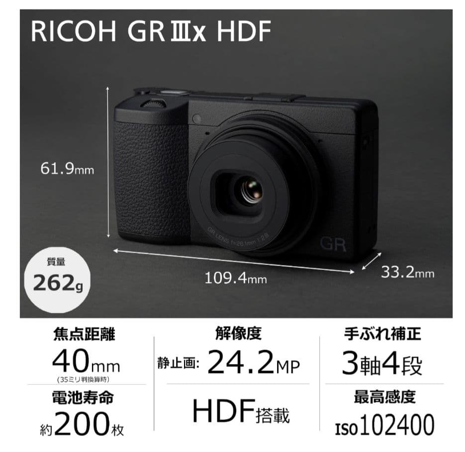 新品 RICOH GR IIIx HDF コンパクトカメラ 3年保証付 リコー
