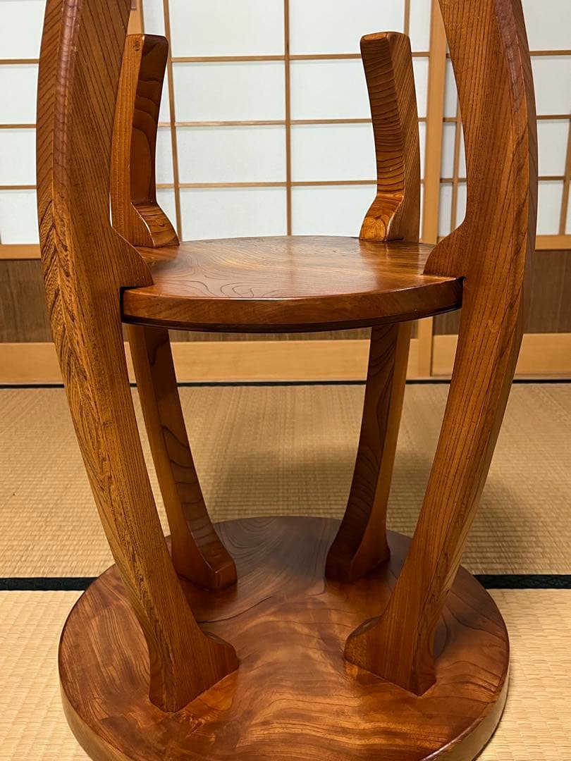 サイドテーブル　2段　丸型　曲木　天然木