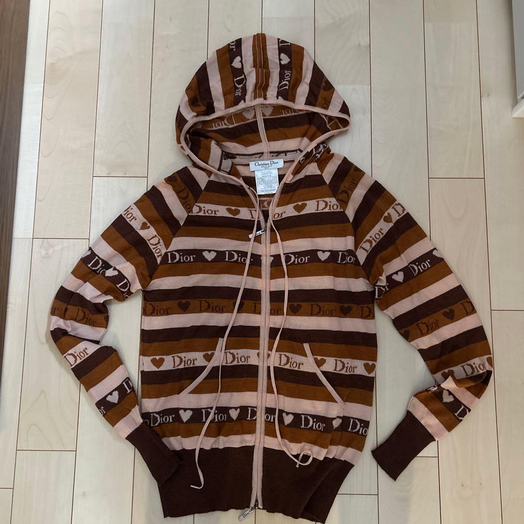 Christian Dior 薄ニットパーカー 36 茶/ピンク