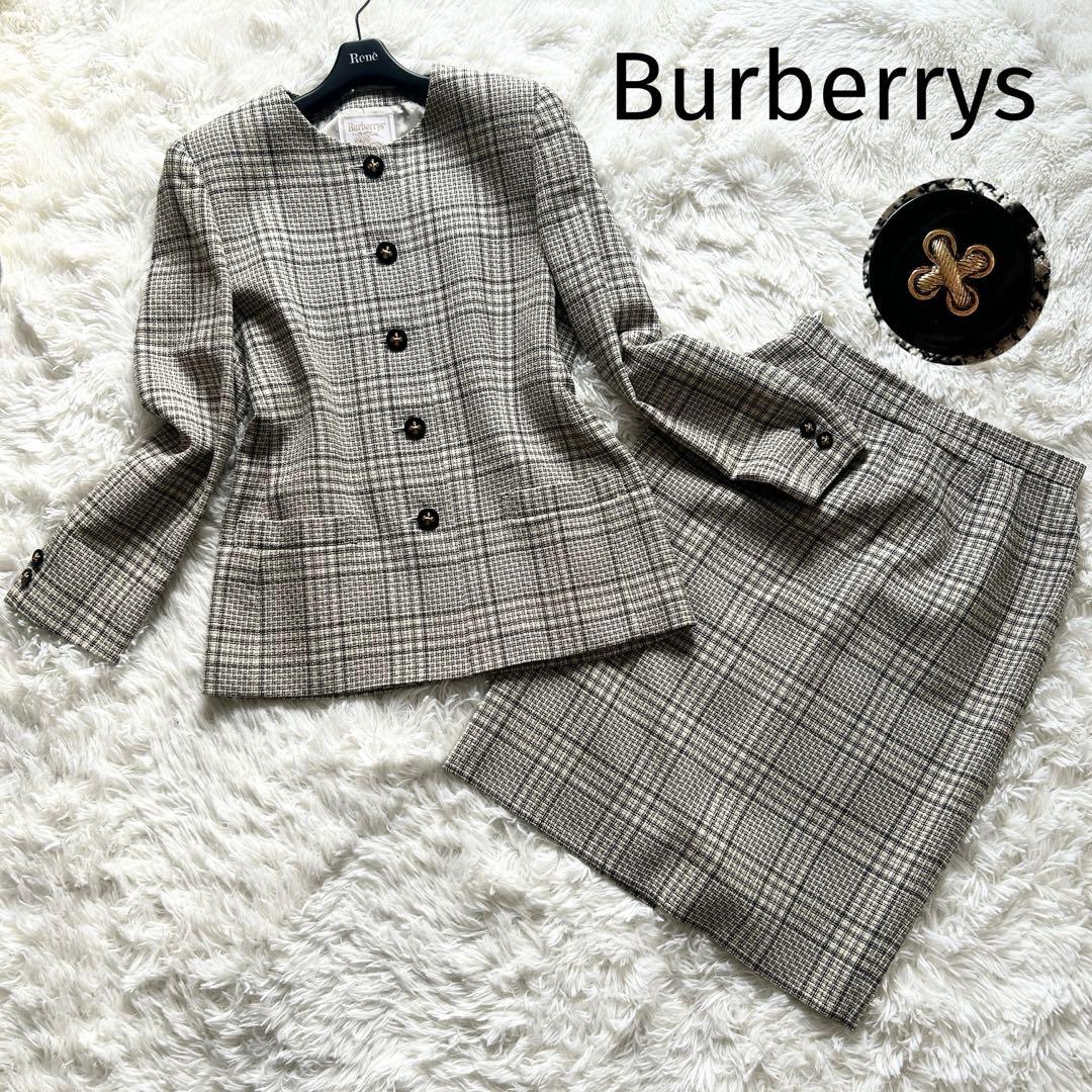 希少✨美品 バーバリーズ シルク混 ツイード スーツ ノーカラー スカート