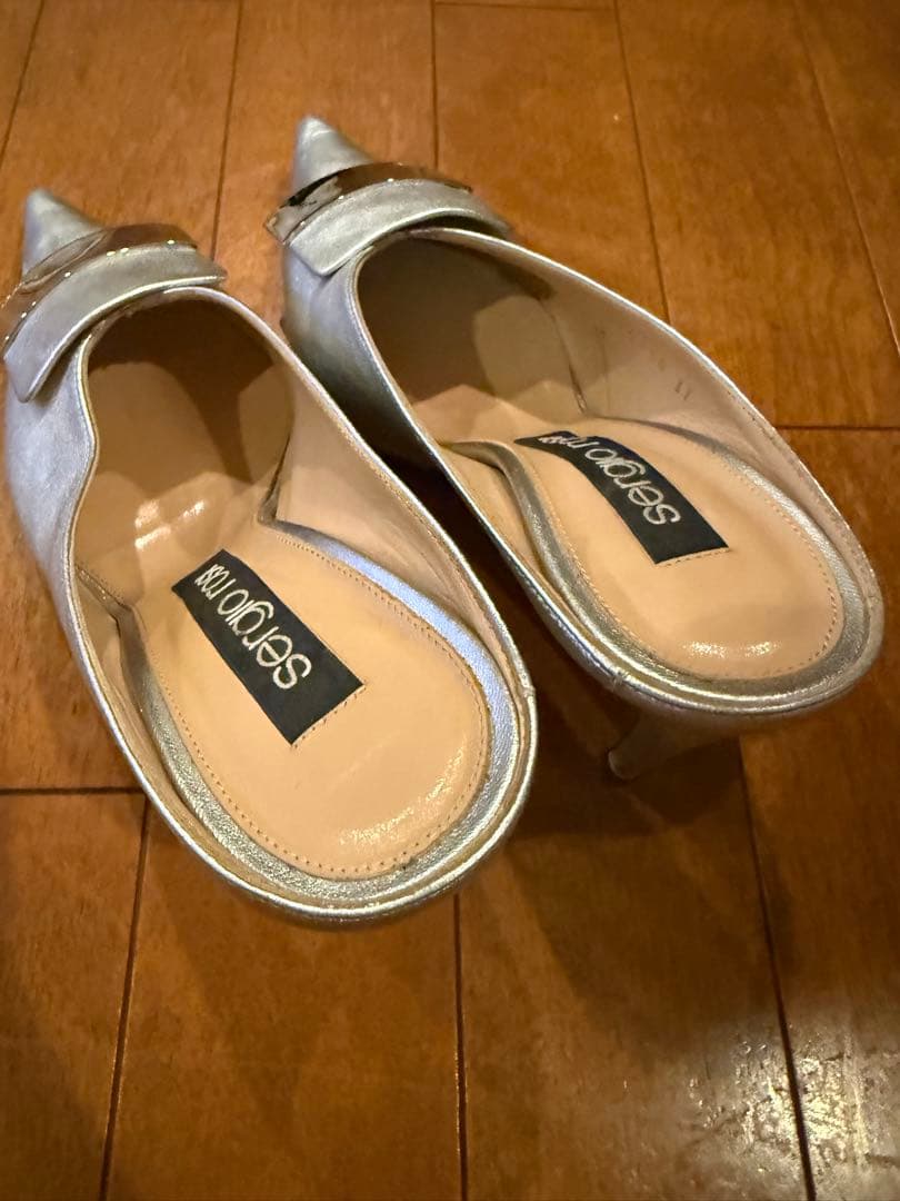 セルジオロッシ sr1 37 シルバー ヒール パンプス ミュール