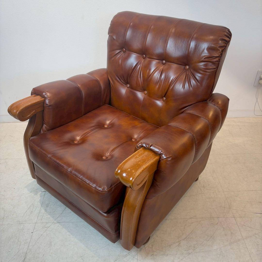 西洋アンティーク レザー 1人掛けソファ ロビーチェア 昭和レトロ 2/2