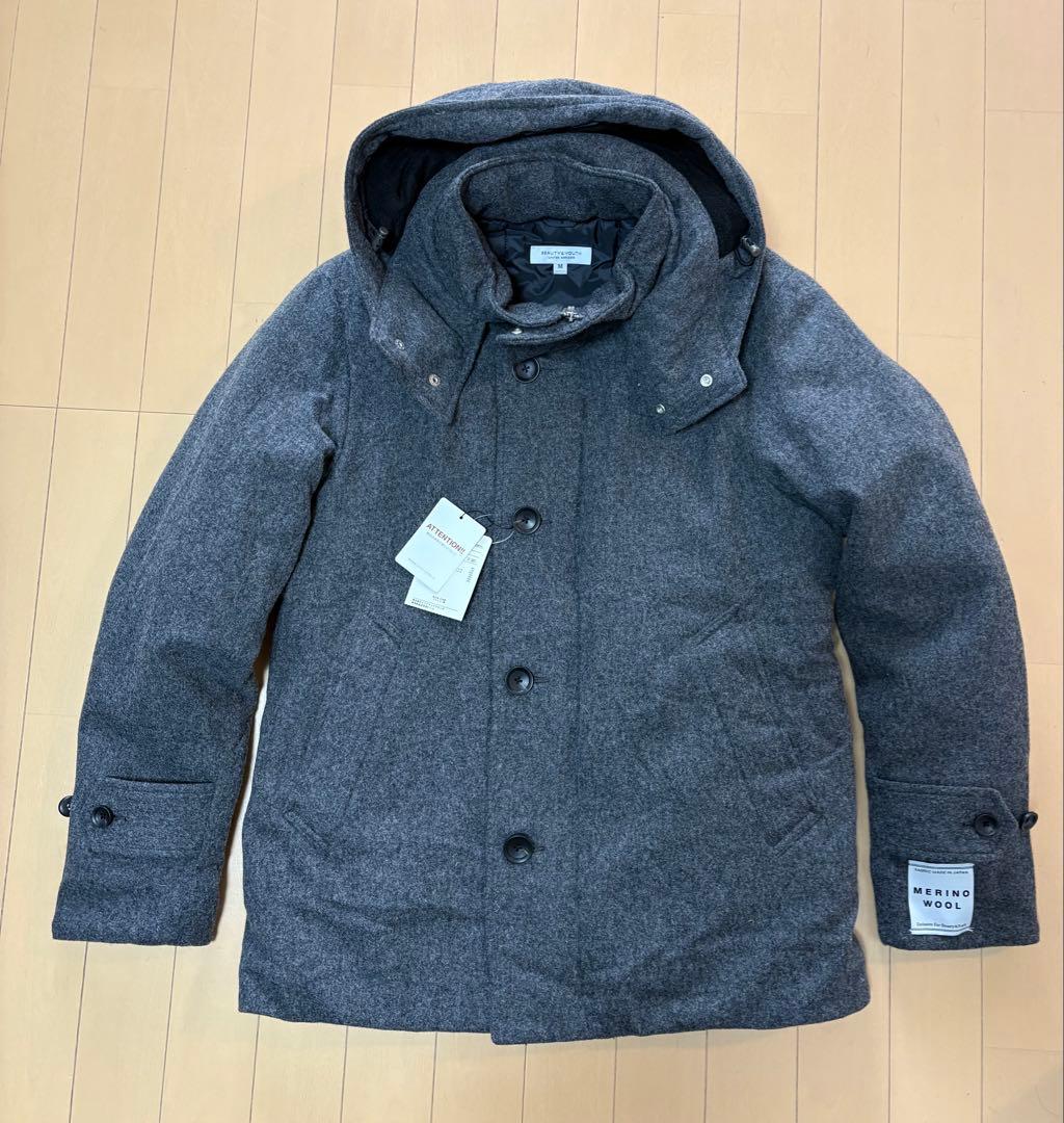 新品★BEAUTY&YOUTH★メリノウール★ダウンジャケット★グレーM★フード