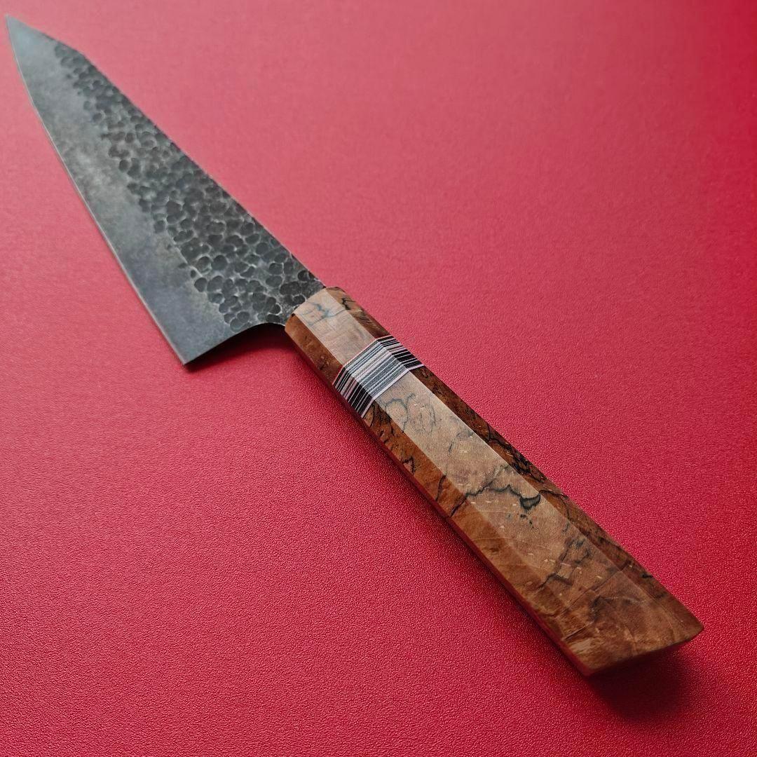 新品　鍛造VG10 黒染め　切り付け 牛刀包丁　Spalted Wood 八角柄