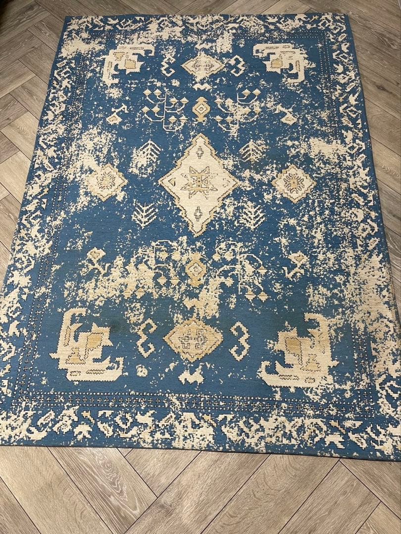 unico ラグ 青 クリーム 200×140（cm） モロッカン ヴィンテージ