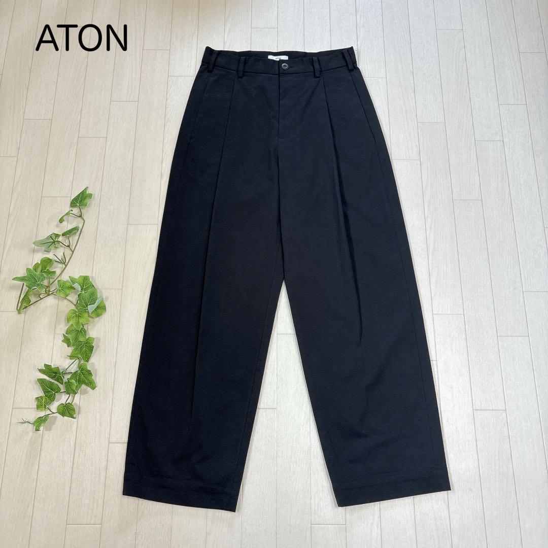 ATON エイトン コットンギャバジン タックパンツ 00 ブラック