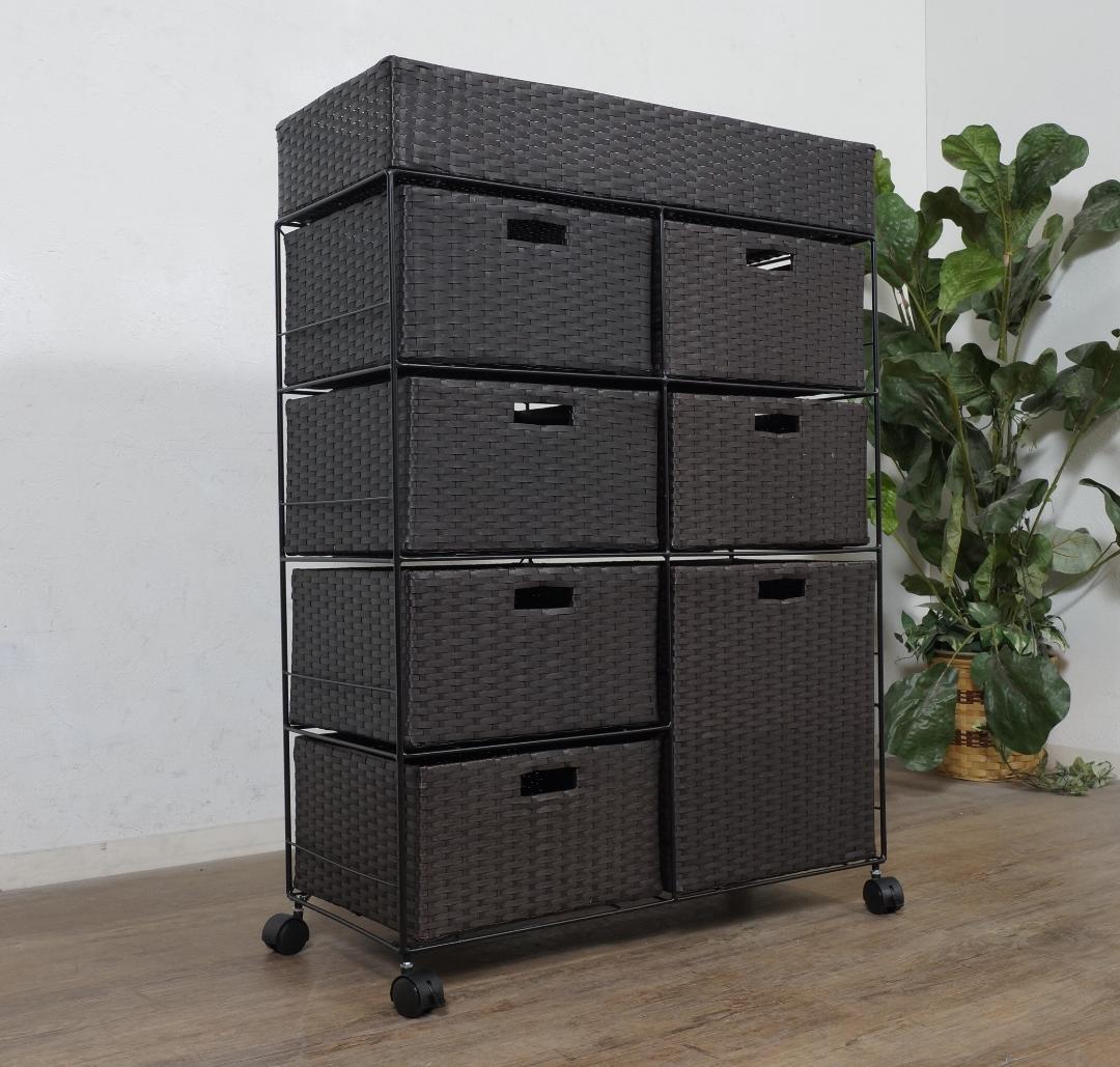 フォロー割【新品】ランドリーチェスト　ラタン調 4段7杯 キャスター付