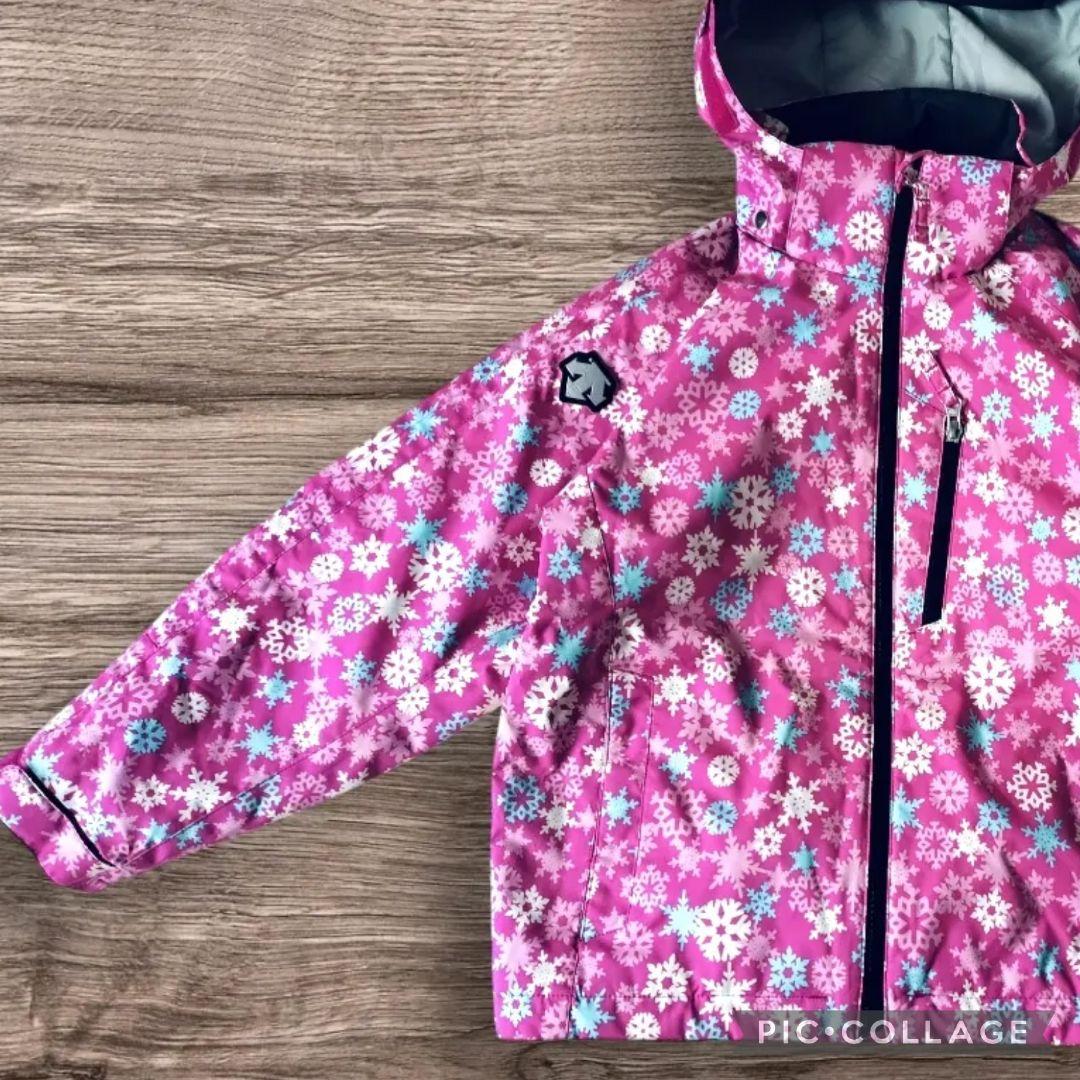 【美品】デサント スキーウェアガールズ 上下 140 ピンク×ブラック 結晶柄