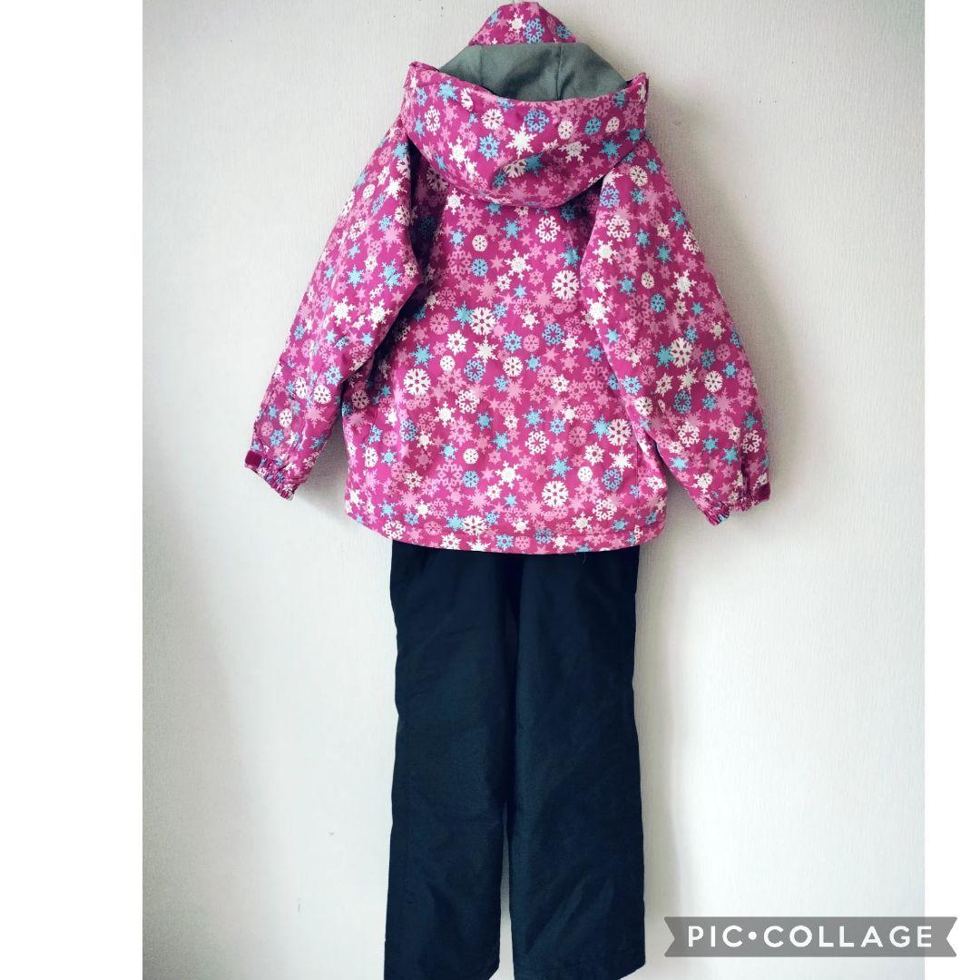【美品】デサント スキーウェアガールズ 上下 140 ピンク×ブラック 結晶柄