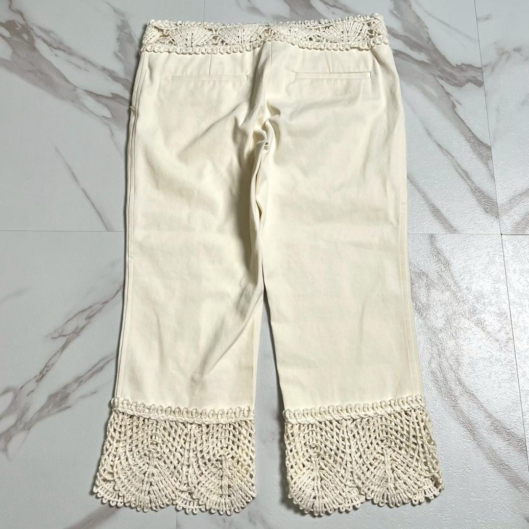 希少・美品　05春　シャネル　ニットレース切替　クロップドパンツ　ロゴプレート