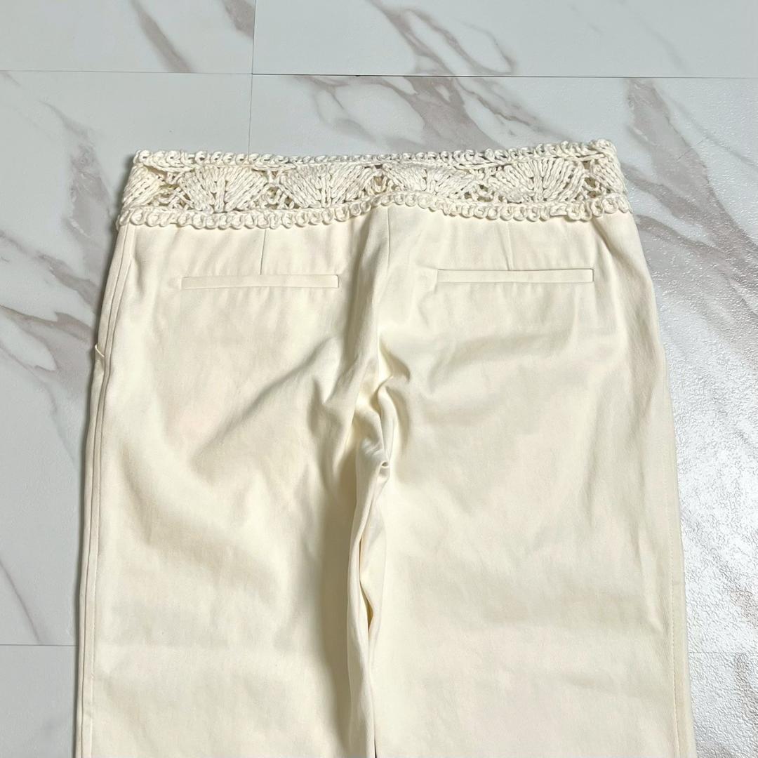 希少・美品　05春　シャネル　ニットレース切替　クロップドパンツ　ロゴプレート