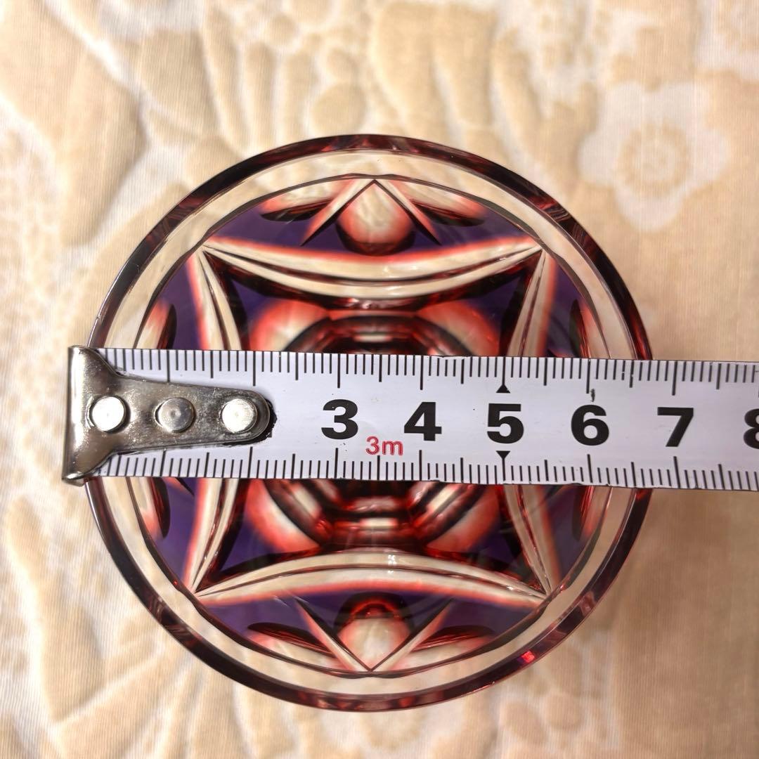 薩摩切子 二色衣 島津薩摩切子 二色被せガラス 切子 猪口脚付盃 瑠璃金赤