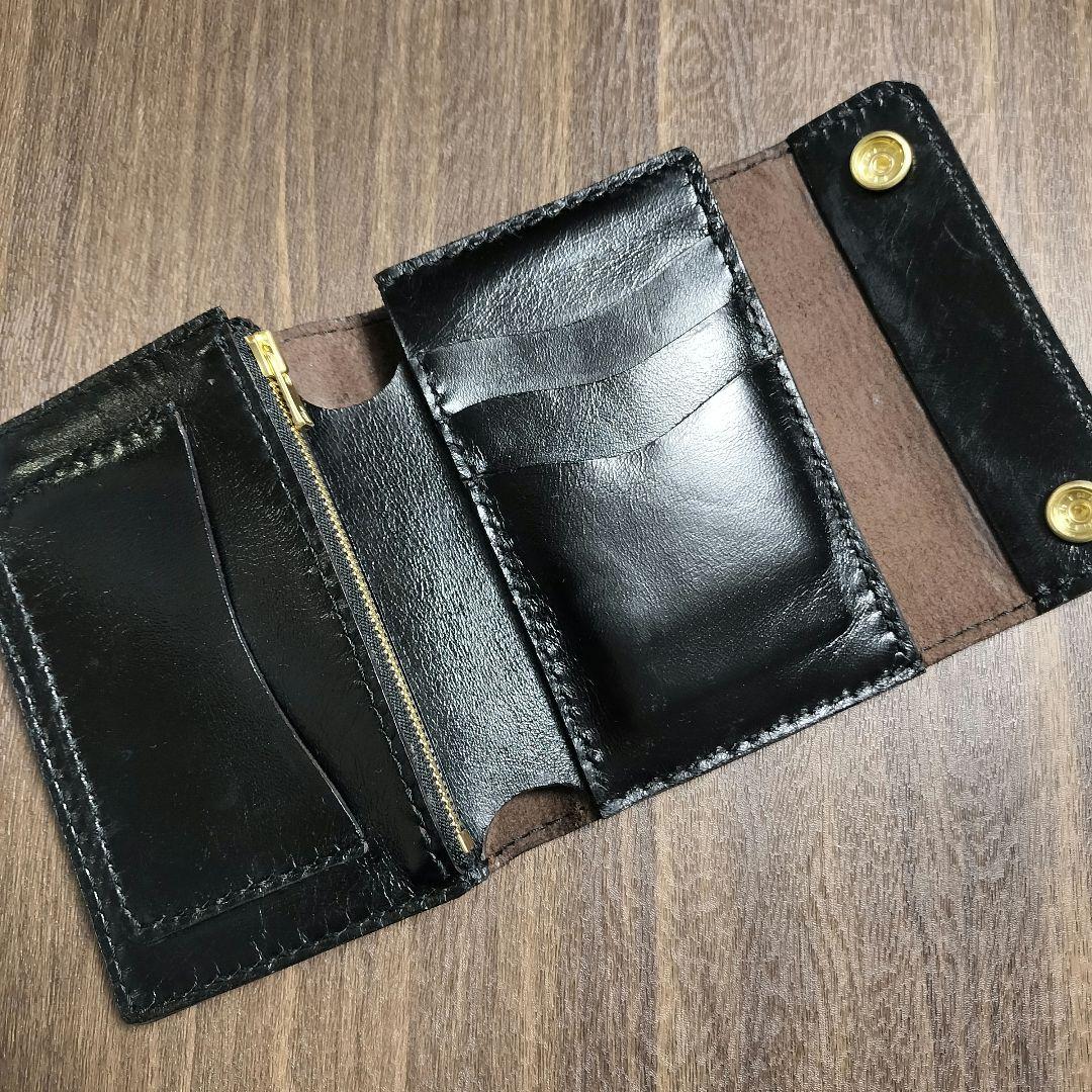 茶芯　ホースハイド　三つ折りトラッカーウォレット