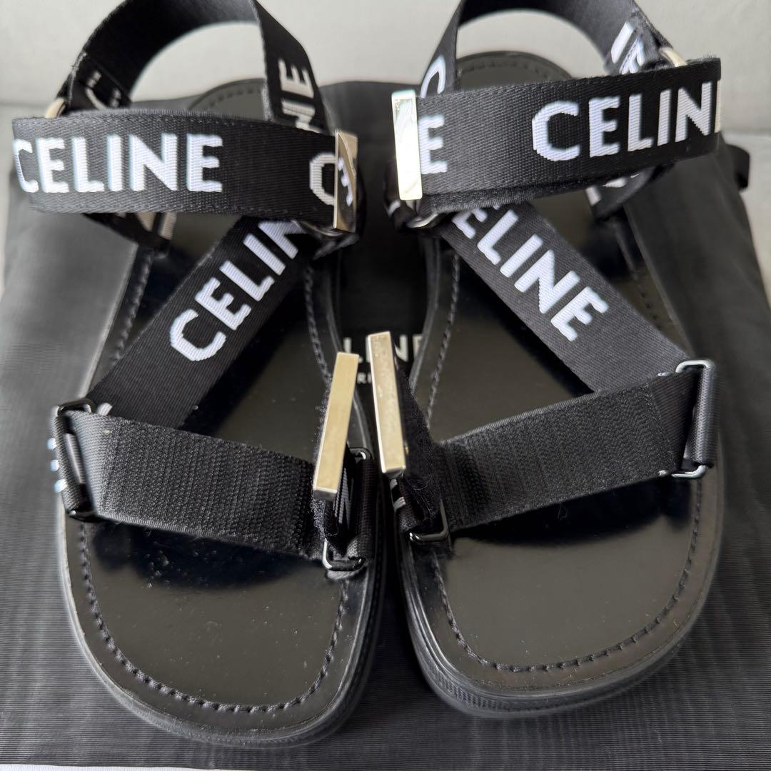 セリーヌ レオ ストラッピー サンダル レザー ファブリック ベルクロ 38