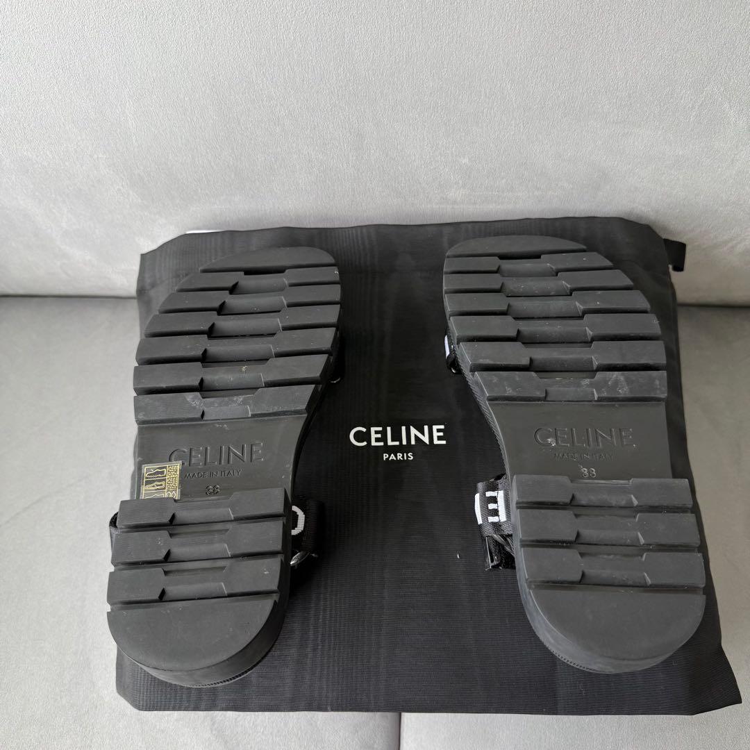 セリーヌ レオ ストラッピー サンダル レザー ファブリック ベルクロ 38