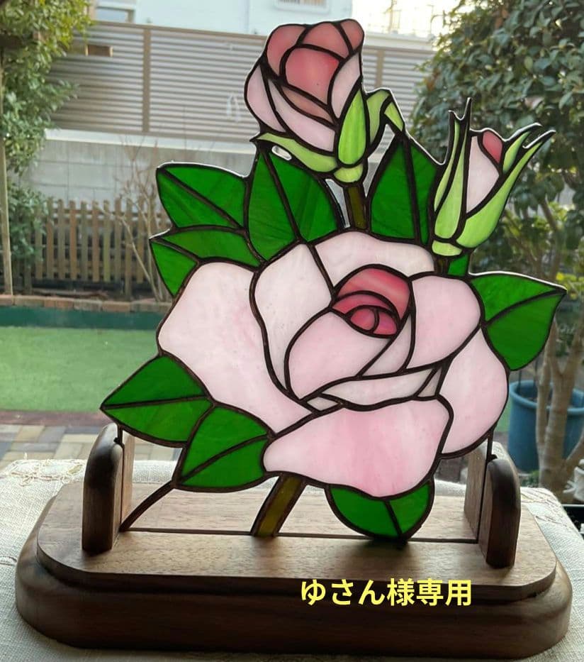 ステンドグラスパネル　バラ(ピンク)