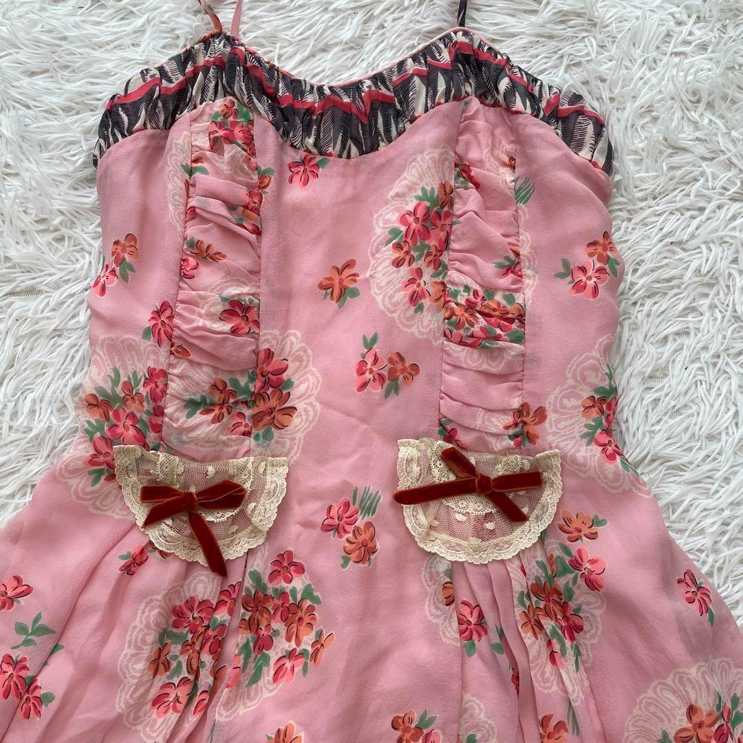 ANNASUI 姫ギャル　リボン　フリル　高級シルク100% ワンピース　y2k