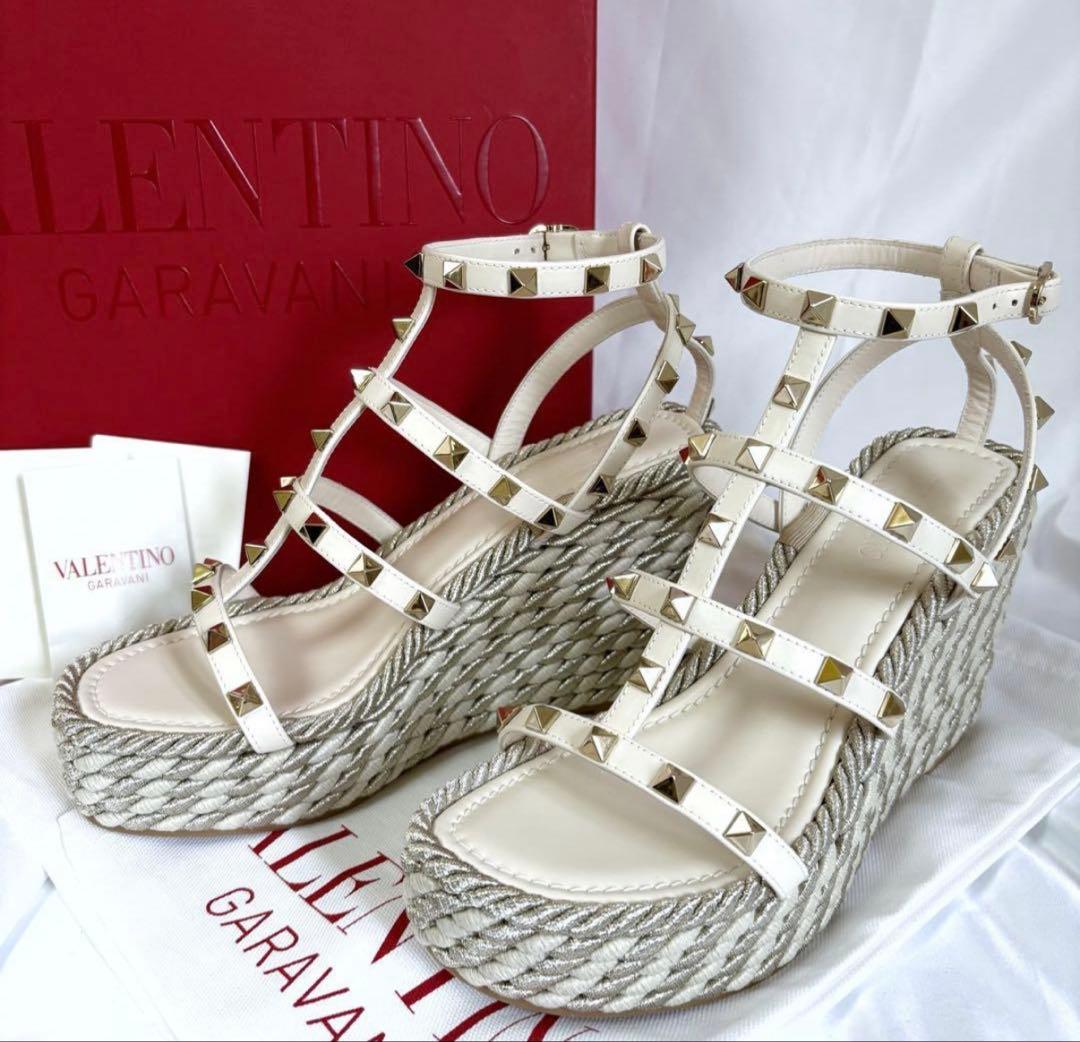 高級＊ヴァレンティノ ロックスタッズ ストラップウェッジサンダル　厚底　35