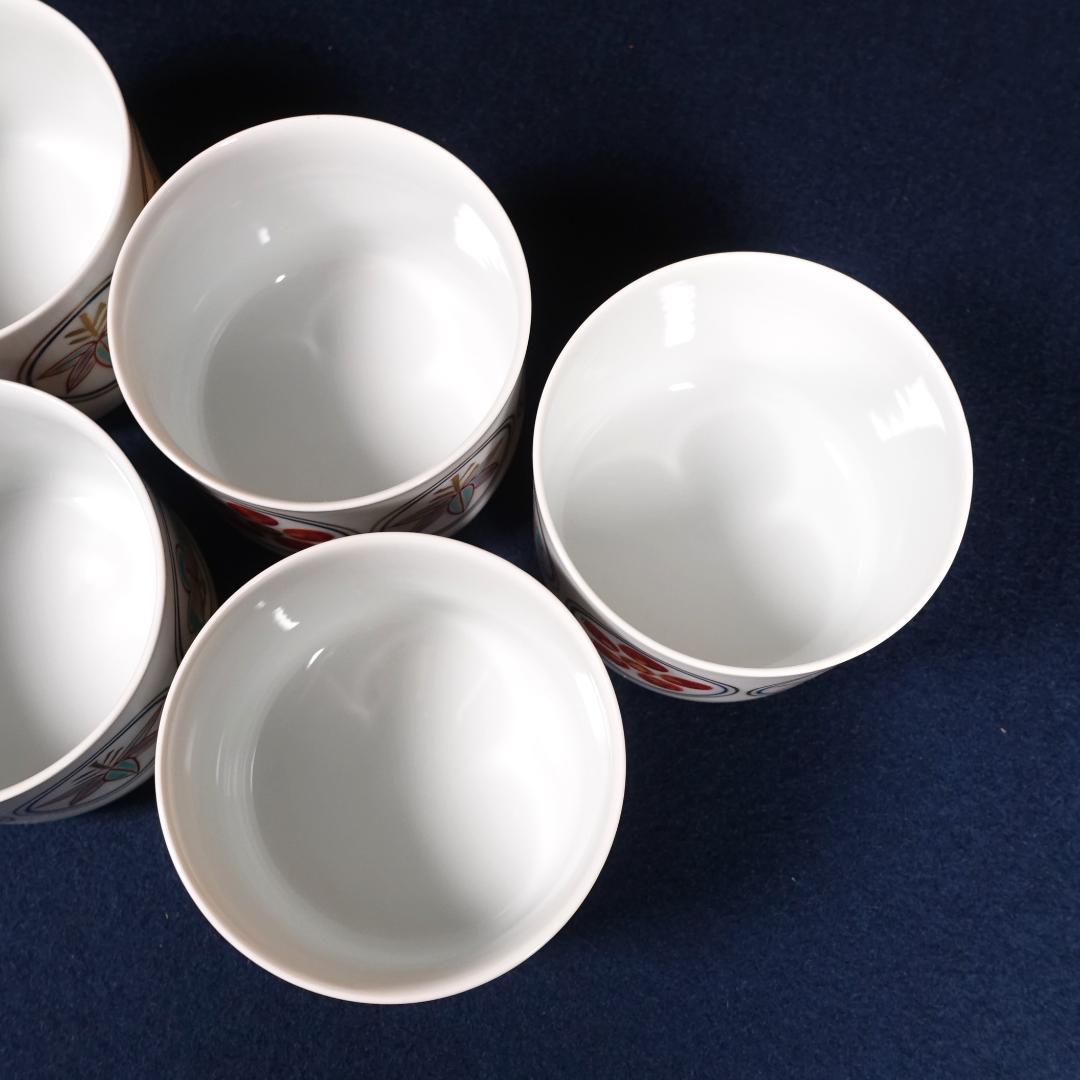 京焼 名工 宮永東山 赤絵松竹梅文 蓋茶碗 5客 共箱