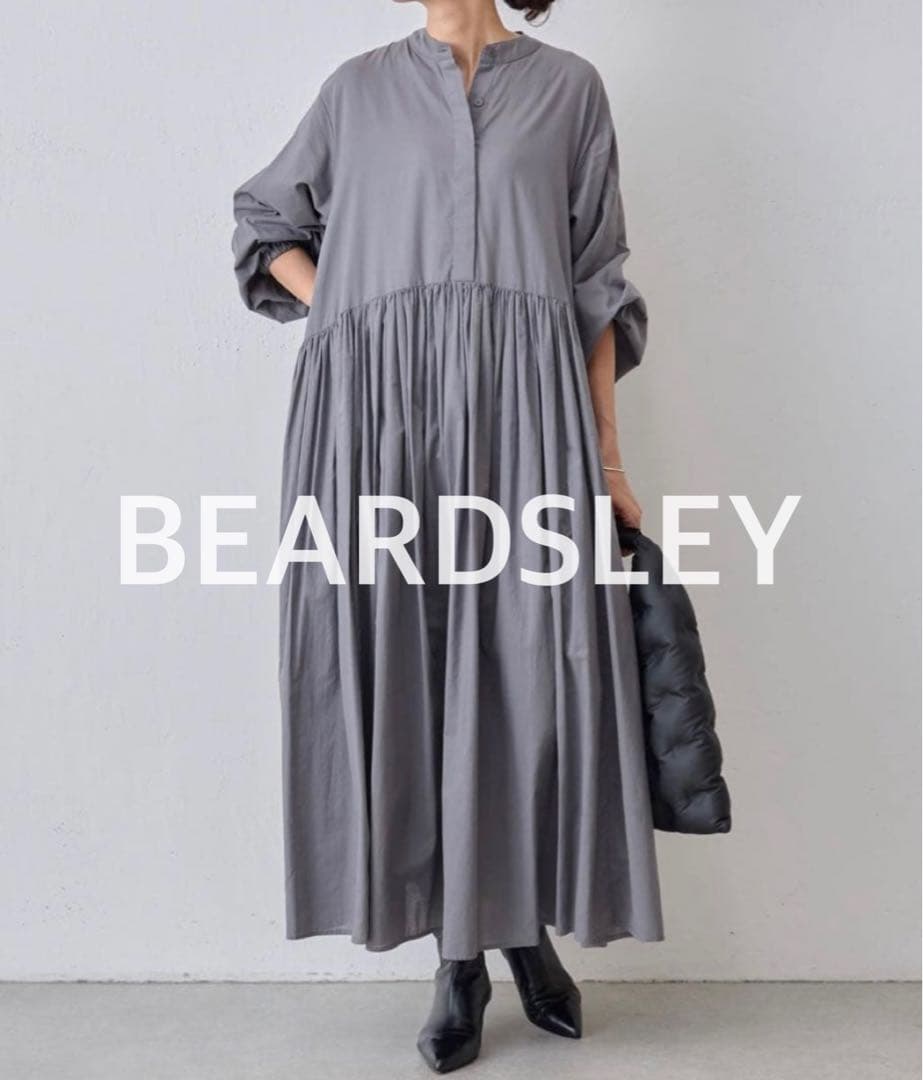 BEARDSLEY✨ギャザーロングワンピース　ゆったり　洗える　グレー　綿100