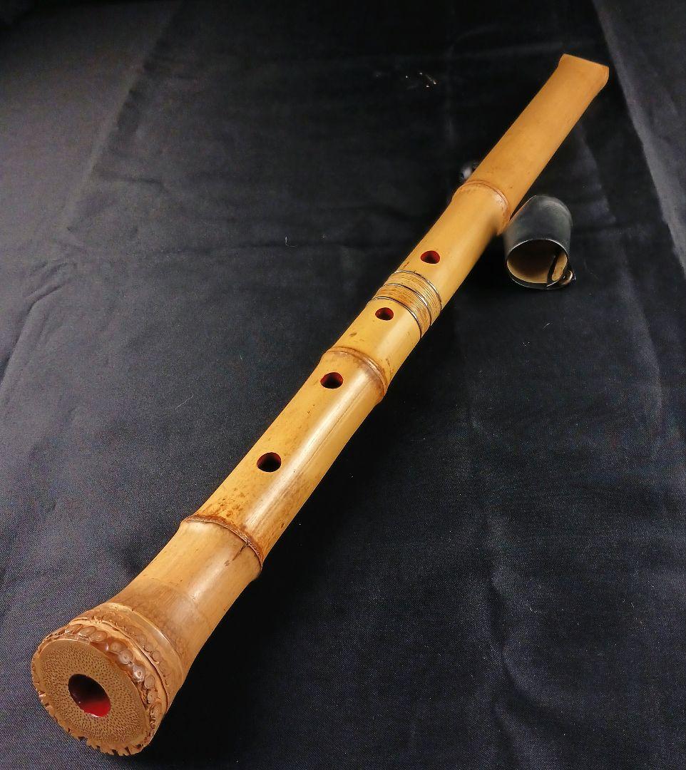 Y3110-6 琴古流 尺八 竹堂製 銀三線 全長55㎝ 竹製