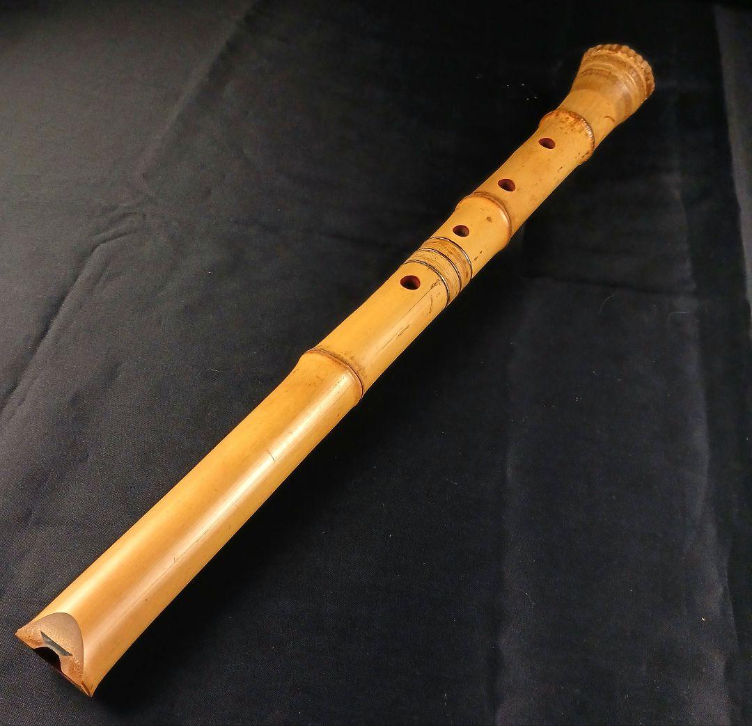 Y3110-6 琴古流 尺八 竹堂製 銀三線 全長55㎝ 竹製