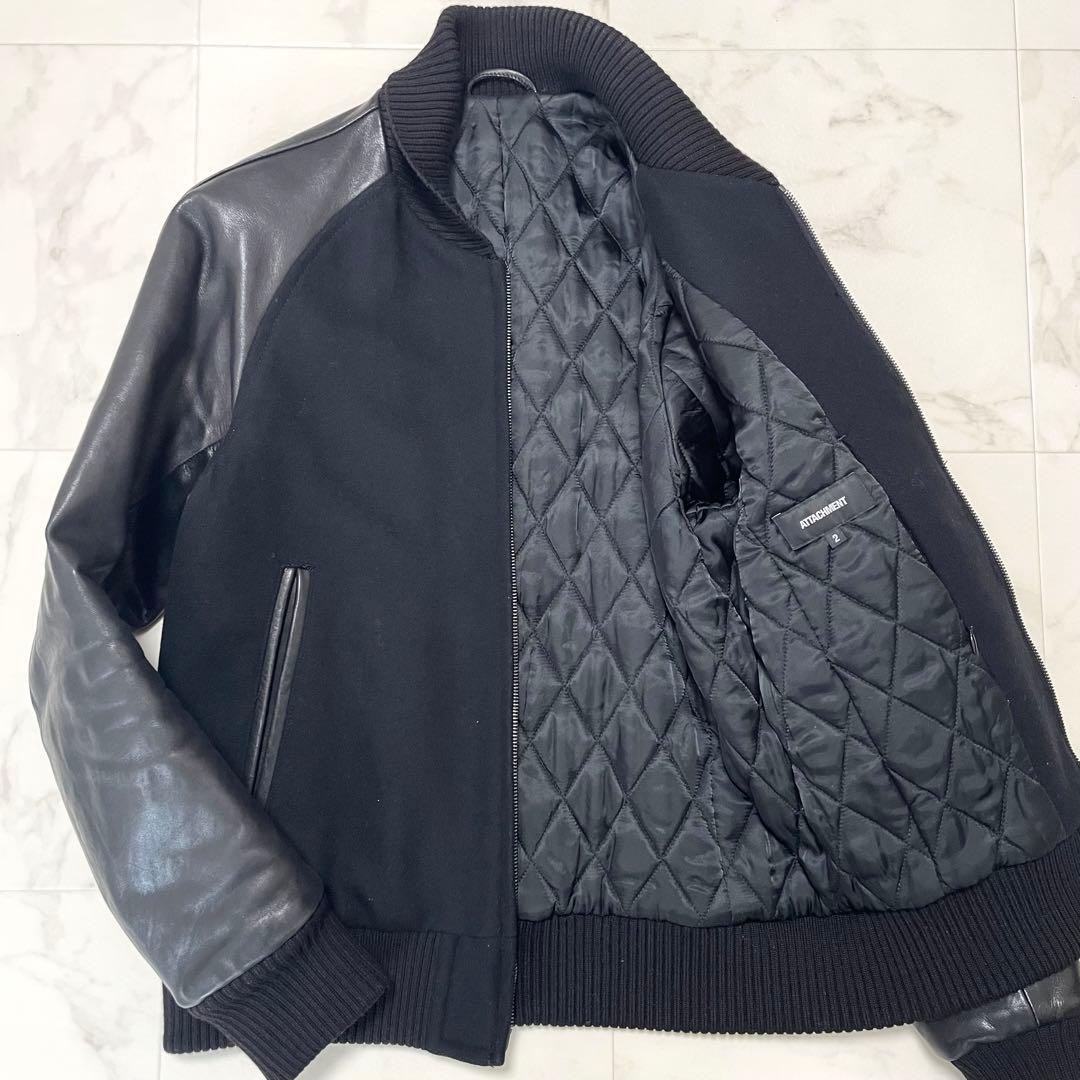 美品 アタッチメント カシミヤ混平二重メルトン スタジャン レザー ブラック 2