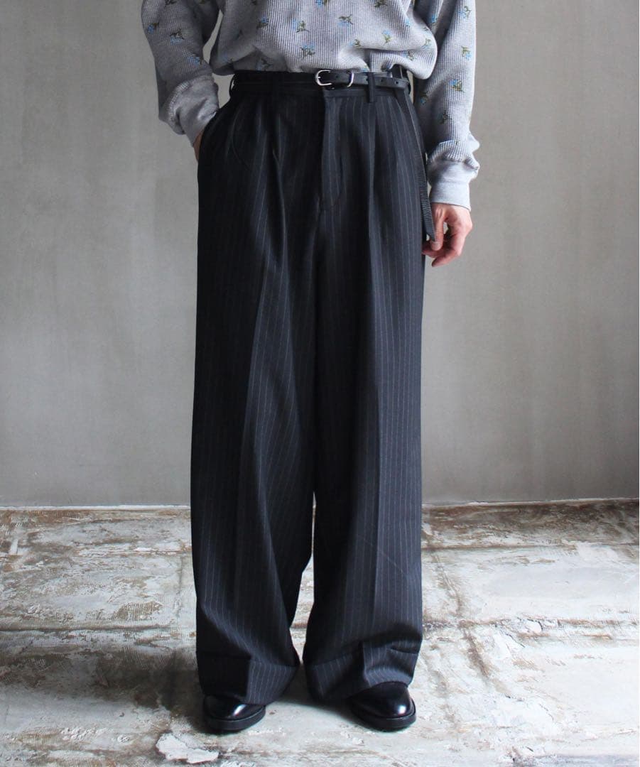 パンツ rroomm RL SEMIWIDE TUCK SLACKS PINSTRIPE