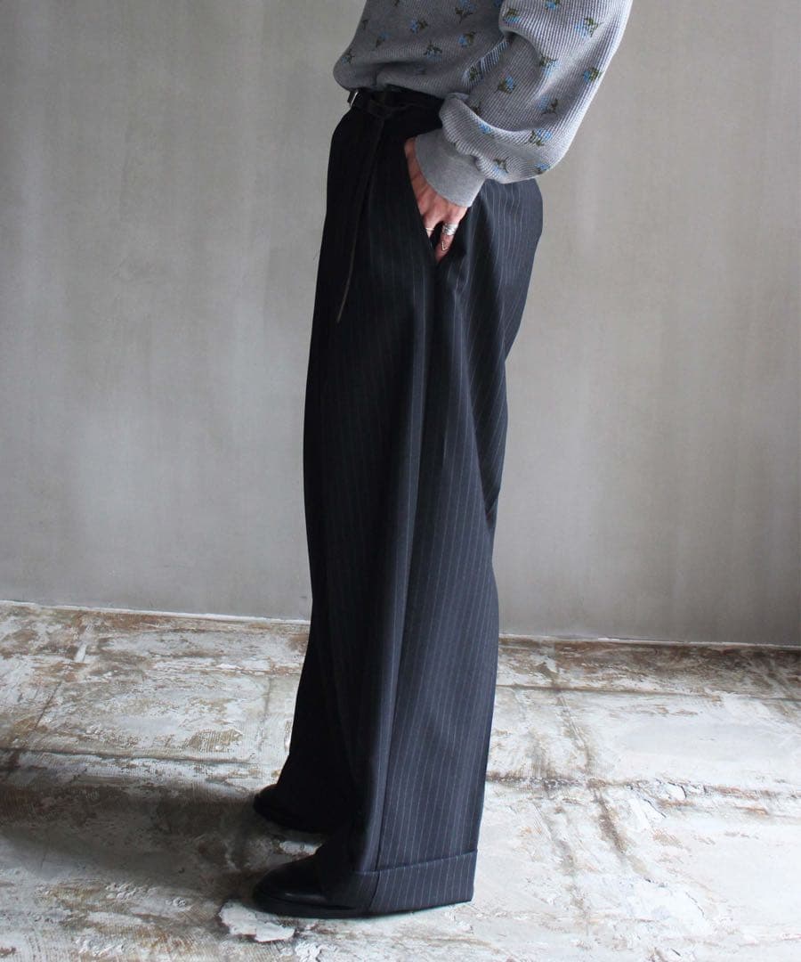 パンツ rroomm RL SEMIWIDE TUCK SLACKS PINSTRIPE