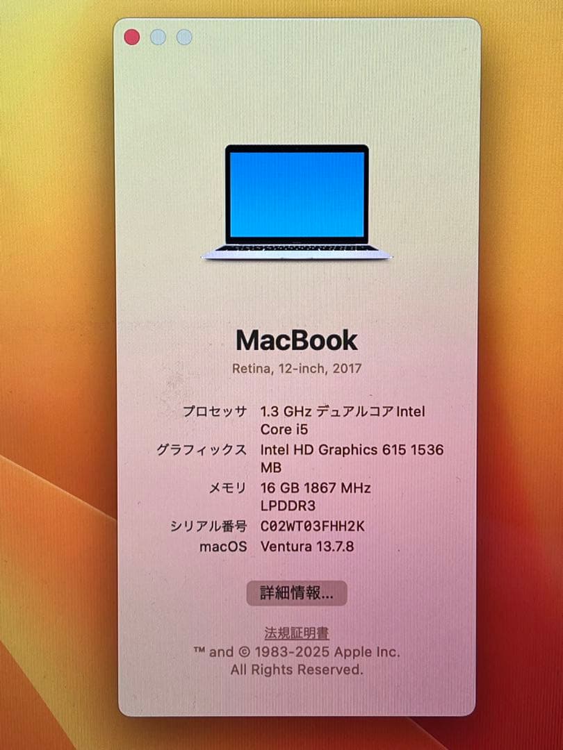 M25A⭐️MacBook Retina 2017 A1534 SSD 512GB