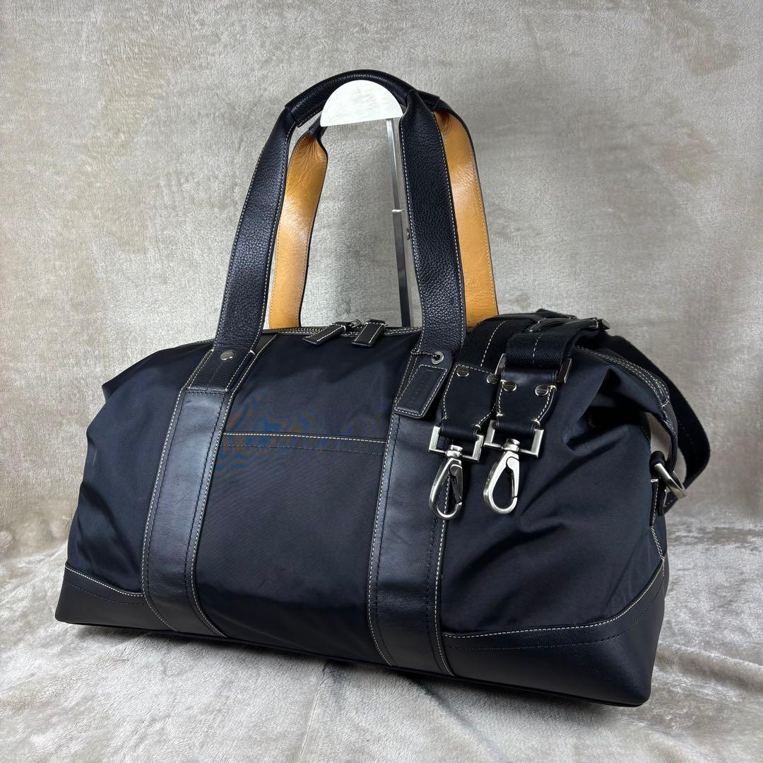 極美品　COACH コーチ　ボストンバッグ　本革レザー×ナイロン　ブラック　黒