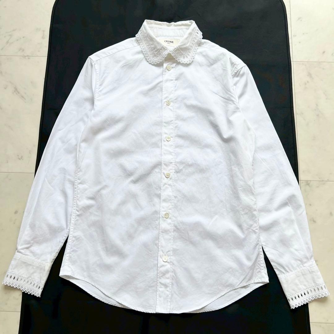 CELINE エディスリマン エンブロイダリーカラー 長袖白シャツ ブラウス