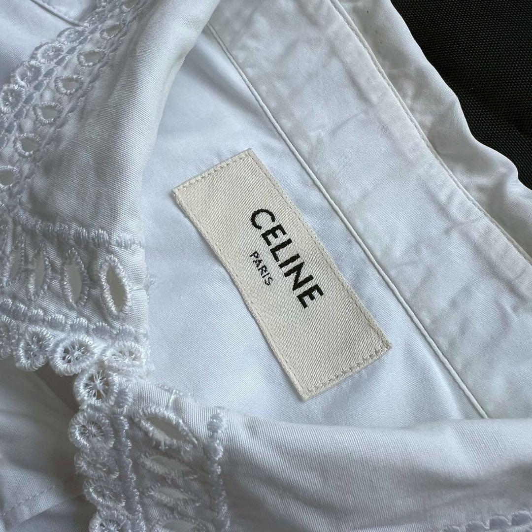 CELINE エディスリマン エンブロイダリーカラー 長袖白シャツ ブラウス