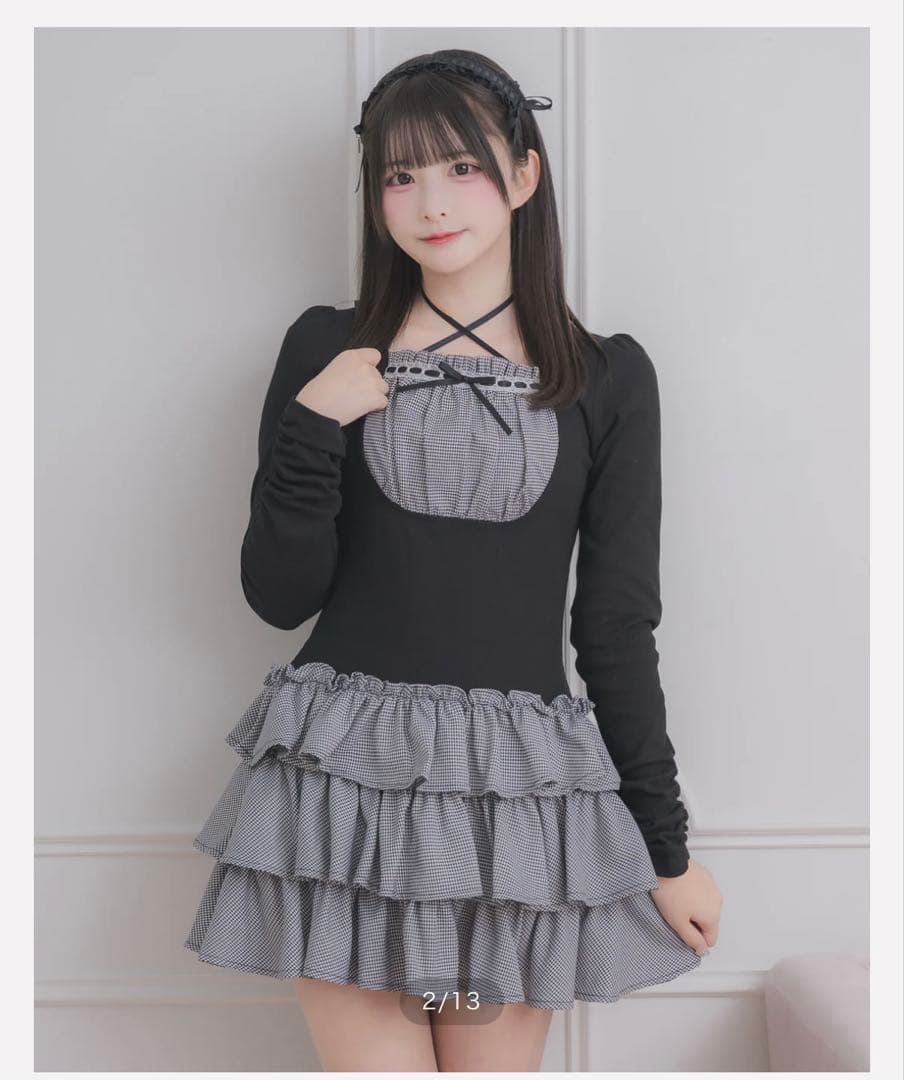 pium ぴうむ フリル付きミニスカート ブラック/グレー