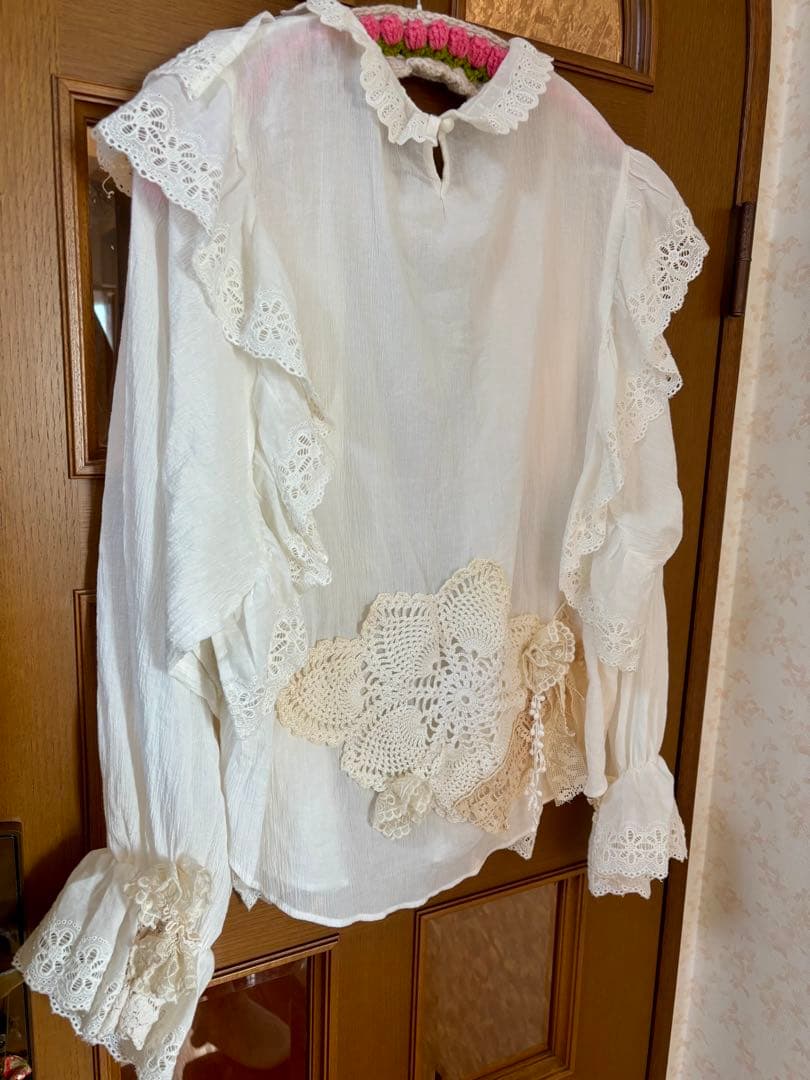 美品✨アンティークレースのブラウス　オートクチュール　コットン100%