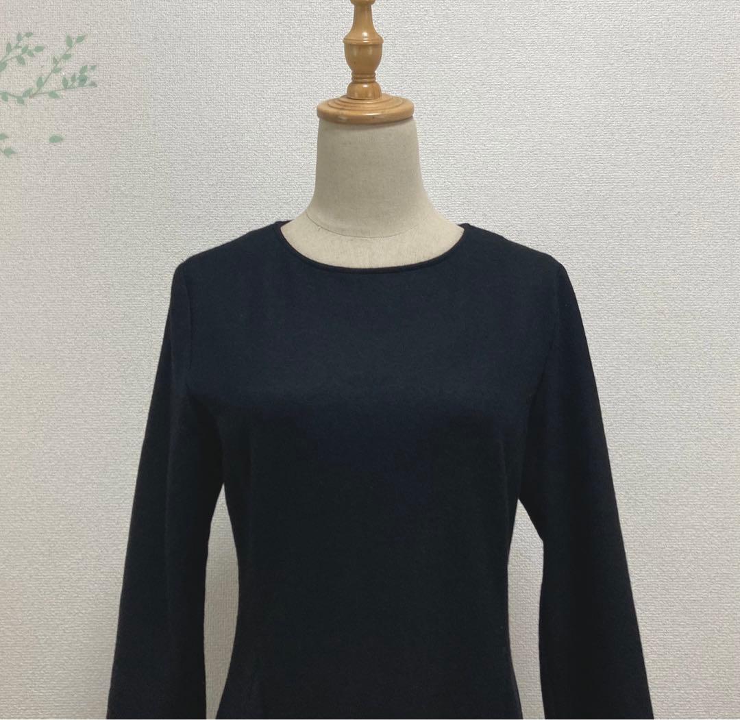 モラビト　アシメトリーロングワンピース 38 ブラック　ウール100%