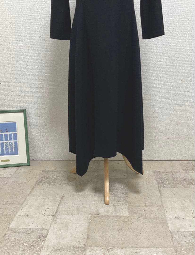 モラビト　アシメトリーロングワンピース 38 ブラック　ウール100%