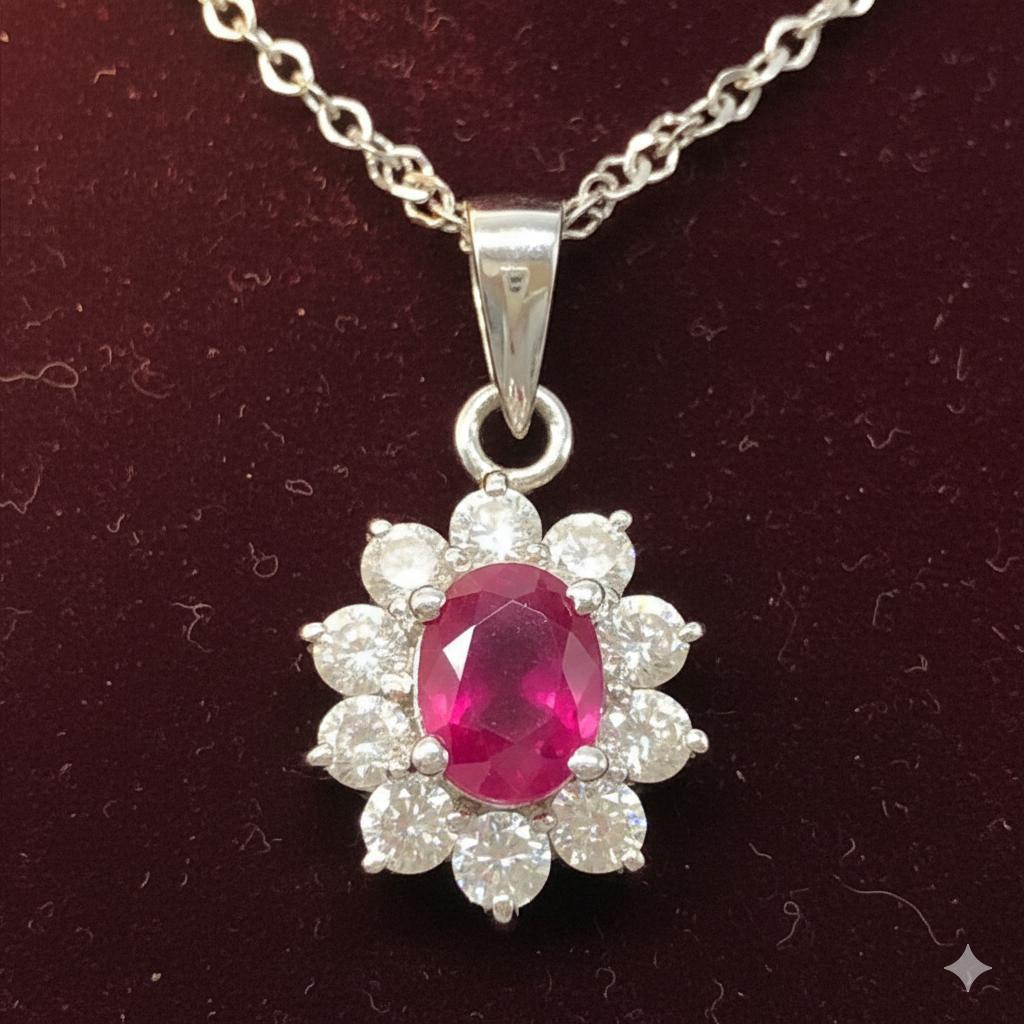 天然ルビー 0.3ct ダイヤモンド 取り巻き ネックレス Pt