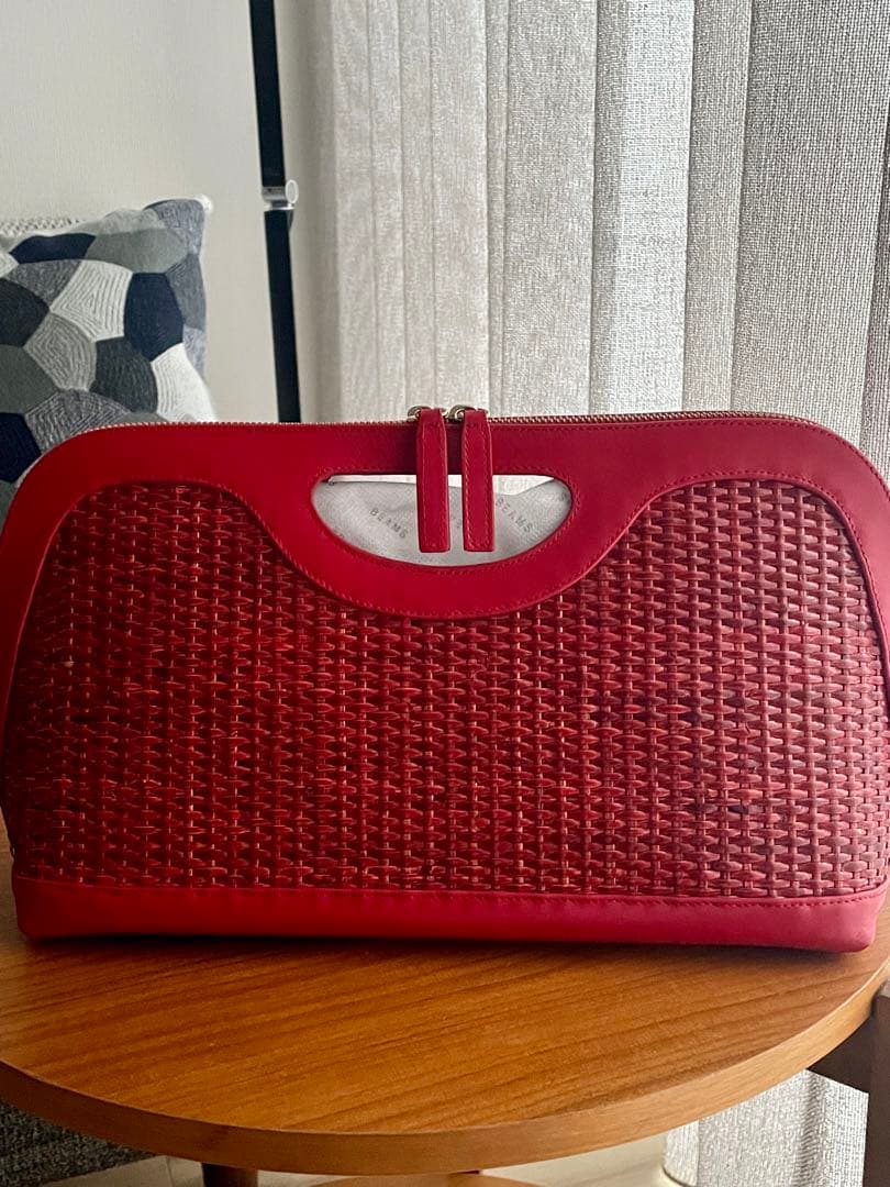 ペリーコ　美品！レザー×藤編み　クラッチ、ハンドバッグ