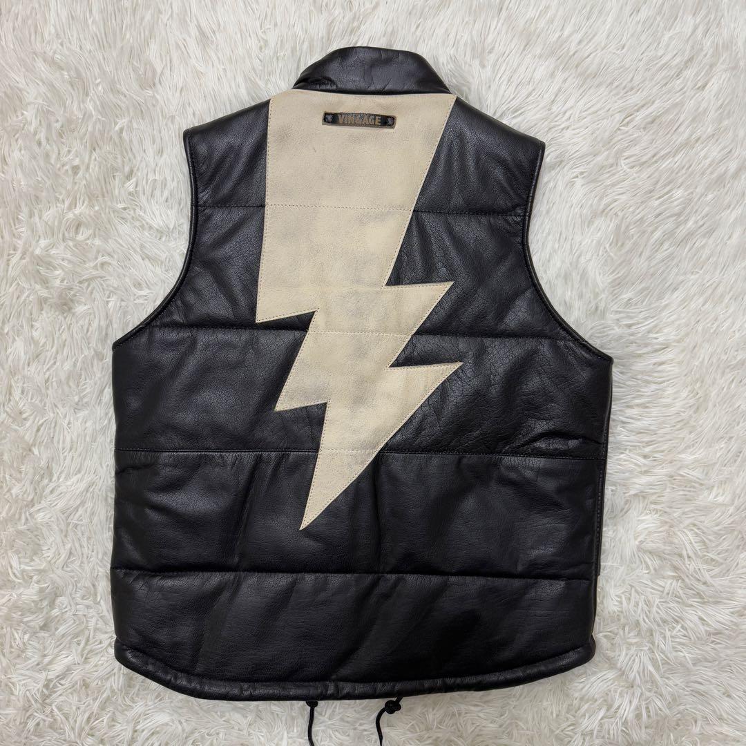 未使用級✨ VIN&AGE ヴィン＆エイジ レザー ダウンベスト バイク 稲妻