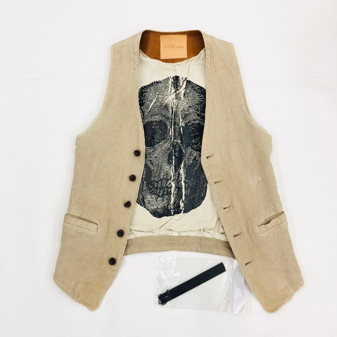 1439 BACKLASH バックラッシュ ベスト　スカル　髑髏　牛革　麻　M